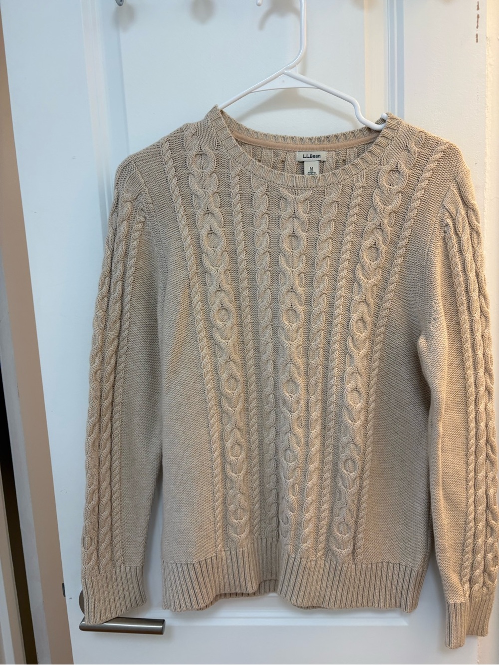 L.L. Bean Cream Cable-Knit Crewneck Sweater